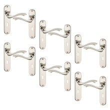 (6x Polished Nickel Keyhole) 4/6Pcs Kensington Metal Door Lever Handles Set, Fire, Stain Scratch-Resistant for All Type Interior Exterior Doors w/ Easy Install Tool for Multipack
