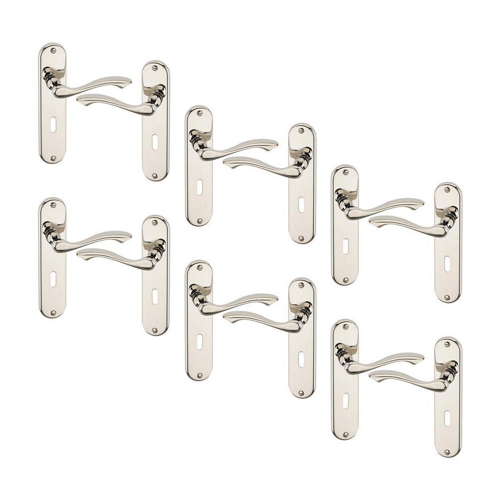 Urbn Living (6X Polished Nickel Keyhole) 4/6Pcs Kensington Metal Door Lever Handles Set, Fire, Stain Scratch-Resistant For All Type Interior Exterior Doors W/ Eas