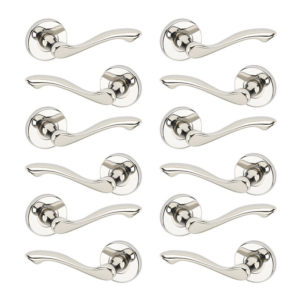 Urbn Living (6X Polished Nickel Rose) 4/6Pcs Kensington Metal Door Lever Handles Set, Fire, Stain Scratch-Resistant For All Type Interior Exterior Doors W/ Easy I