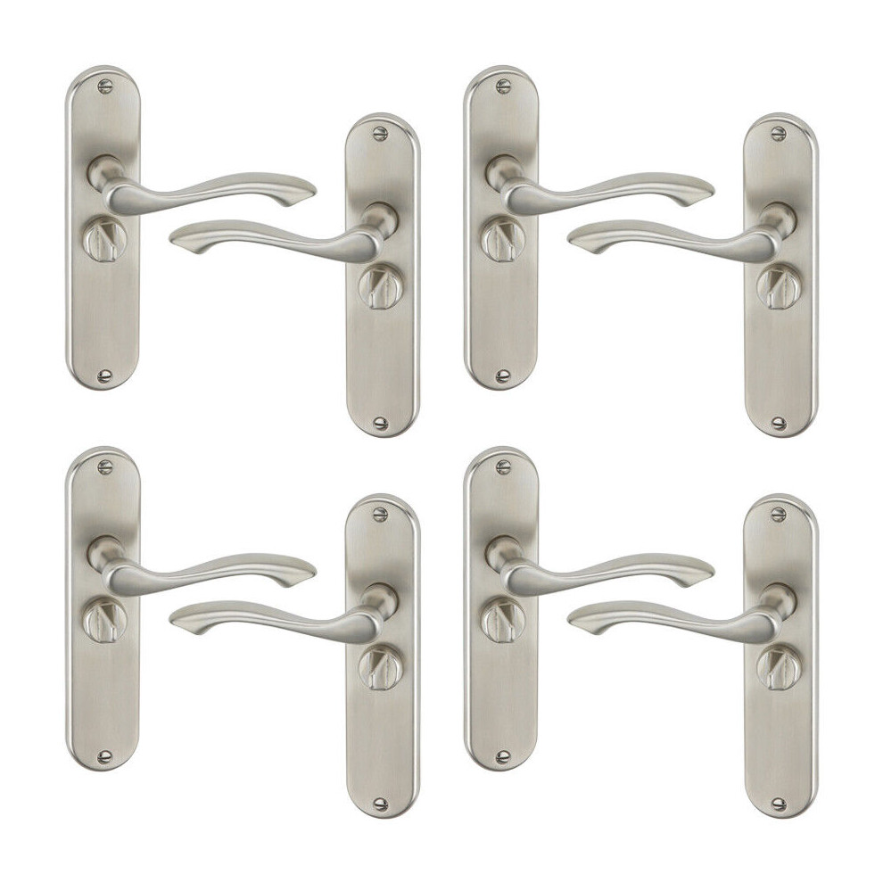 Urbn Living (4X Satin Nickel Bathroom) 4/6Pcs Kensington Metal Door Lever Handles Set, Fire, Stain Scratch-Resistant For All Type Interior Exterior Doors W/ Easy