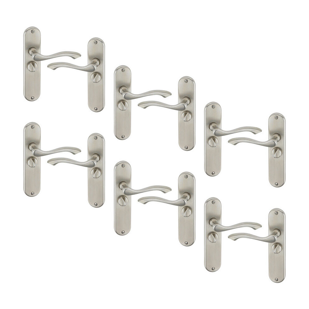 Urbn Living (6X Satin Nickel Bathroom) 4/6Pcs Kensington Metal Door Lever Handles Set, Fire, Stain Scratch-Resistant For All Type Interior Exterior Doors W/ Easy