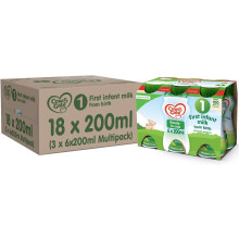 Cow & Gate 1 First Infant Baby Milk Ready to Use Liquid Formula, from Birth, 200 ml, (Pack of 18)