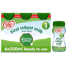 Cow & Gate 1 First Infant Baby Milk Ready to Use Liquid Formula, from Birth, 200 ml, (Pack of 18)