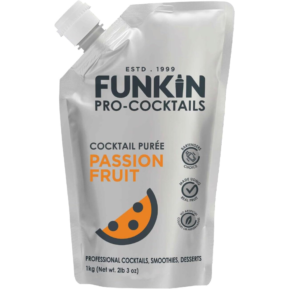 Funkin Pro Passion Fruit Puree for Cocktails, Cooking & Baking, Real Fruit Cocktail Ingredients, Puree Mixer 1 kg