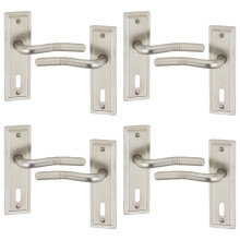 (4x Satin Nickel Keyhole) 6/4Pcs 118mm x 47mm Width Nevada Metal Door Lever Handles Set, Fire, Stain Scratch-Resistant for All Type Interior Exterior Door w/ Easy Install Tool