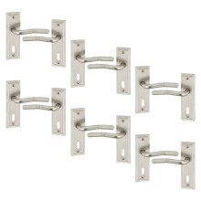 (6x Satin Nickel Keyhole) 6/4Pcs 118mm x 47mm Width Nevada Metal Door Lever Handles Set, Fire, Stain Scratch-Resistant for All Type Interior Exterior Door w/ Easy Install Tool