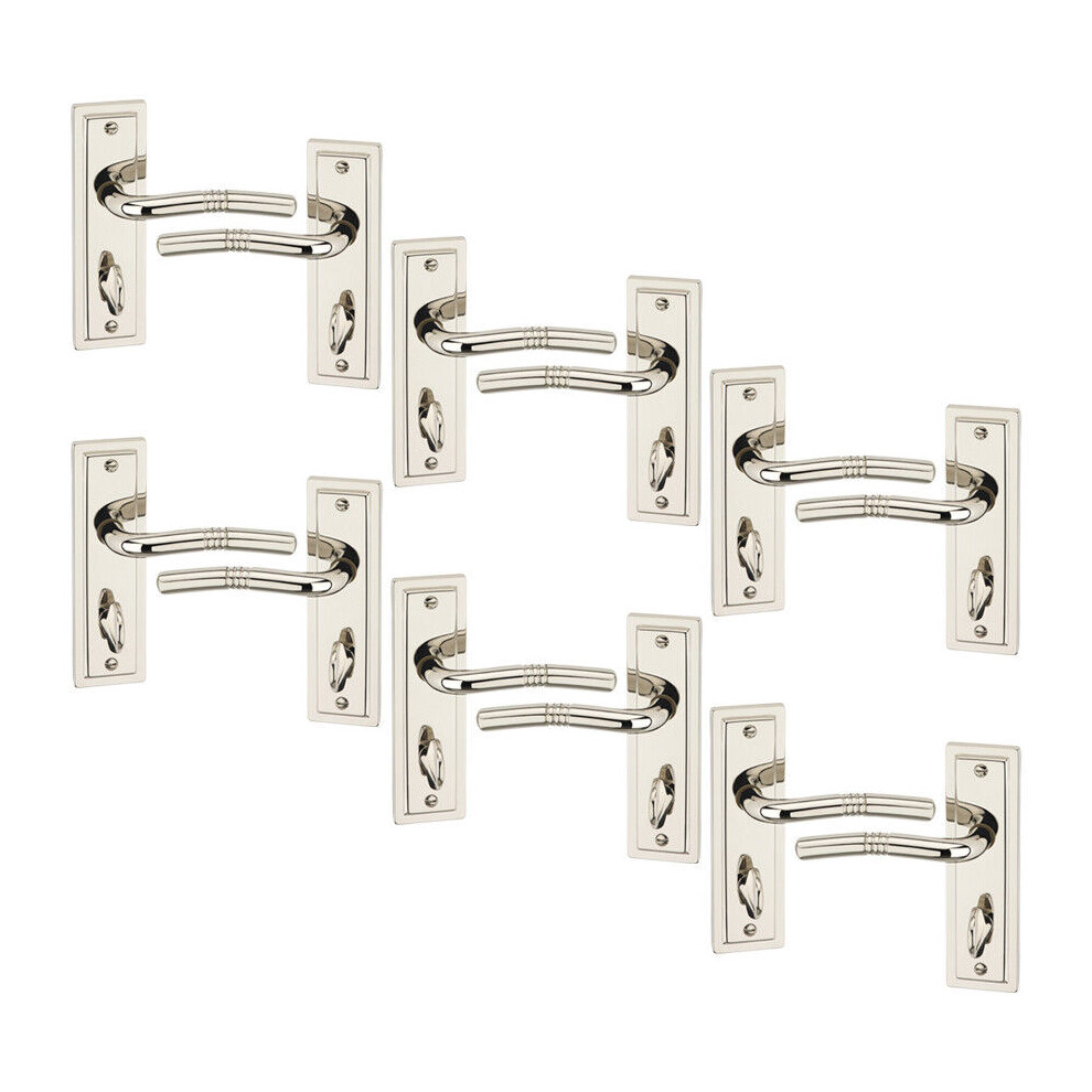(6x Polished Nickel Bathroom) 6/4Pcs 118mm x 47mm Width Nevada Metal Door Lever Handles Set, Fire, Stain Scratch-Resistant for All Type Interior Exterior Door w/ Easy Install Tool
