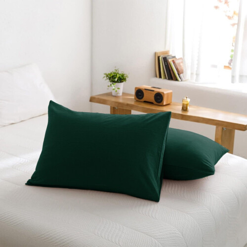(Emerald Green Plain) Plain Pillowcases Pair Stripe & Silk Pillow Covers 2