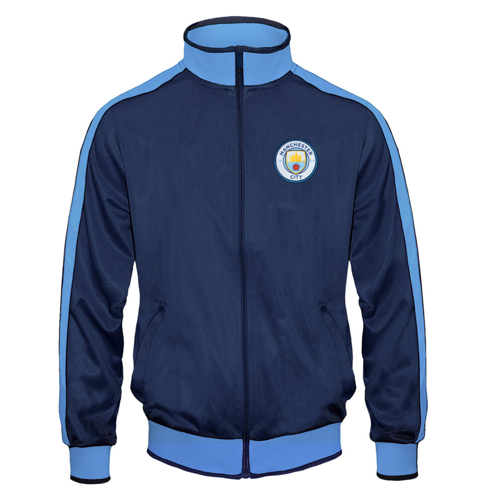 (Navy Blue, 10-11 Years) Manchester City Boys Jacket Track Top Retro Kids OFFICIAL Football Gift