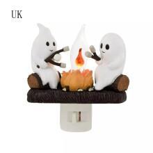 (UK Plug) Halloween Gift Ghost Campfire Flickering Nightlight,Fire Marshmallow Night Light