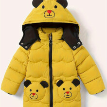 (Yellow, 4-5Y) Adorable Teddy Bear Embroidered Hooded Quilted Jacket