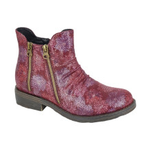 (UK Size 3, Burgundy Floral) Cipriata Agatina L536 Ladies Memory Foam 3 Zip Flower Printed Casual Ankle Boots