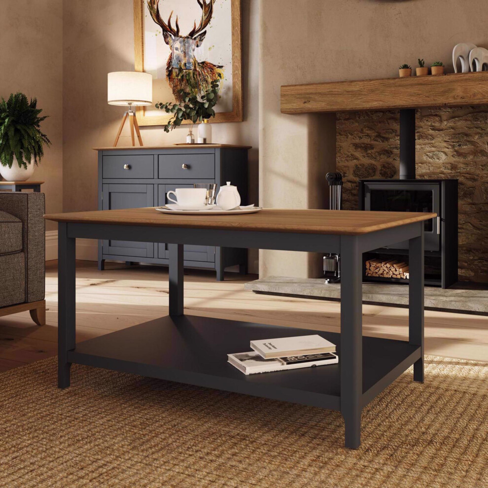 Large Graphite Blue Painted Oak Storage Coffee Table