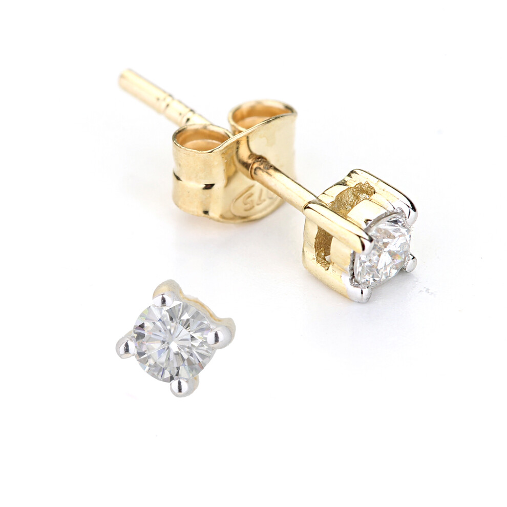 Jewelco London 9ct Yellow Gold Round 20pts Diamond 4 Claw Soliatire Stud Earrings - DE2AXL142Y