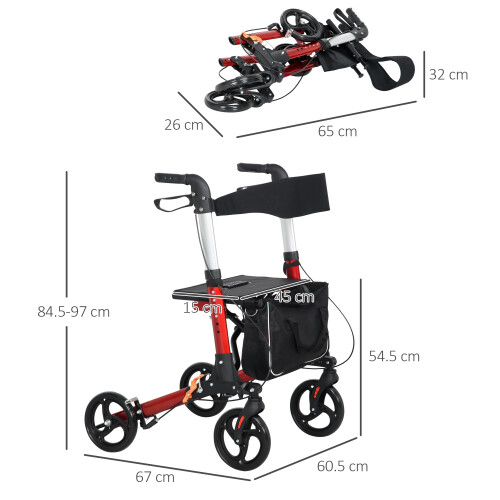Homcom HOMCOM Folding Rollator Walker w/ Seat Storage Bag Adjustable Handle for Seniors 1