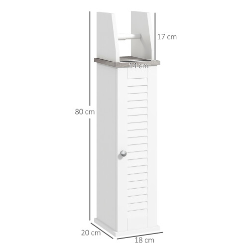 kleankin Slim Toilet Roll Storage Unit with Cupboard and Adjustable Shelf, White 1
