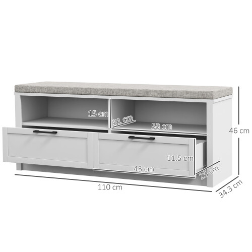 Homcom HOMCOM Shoe Bench with Removable Cushion, Open Compartments and Drawers 1