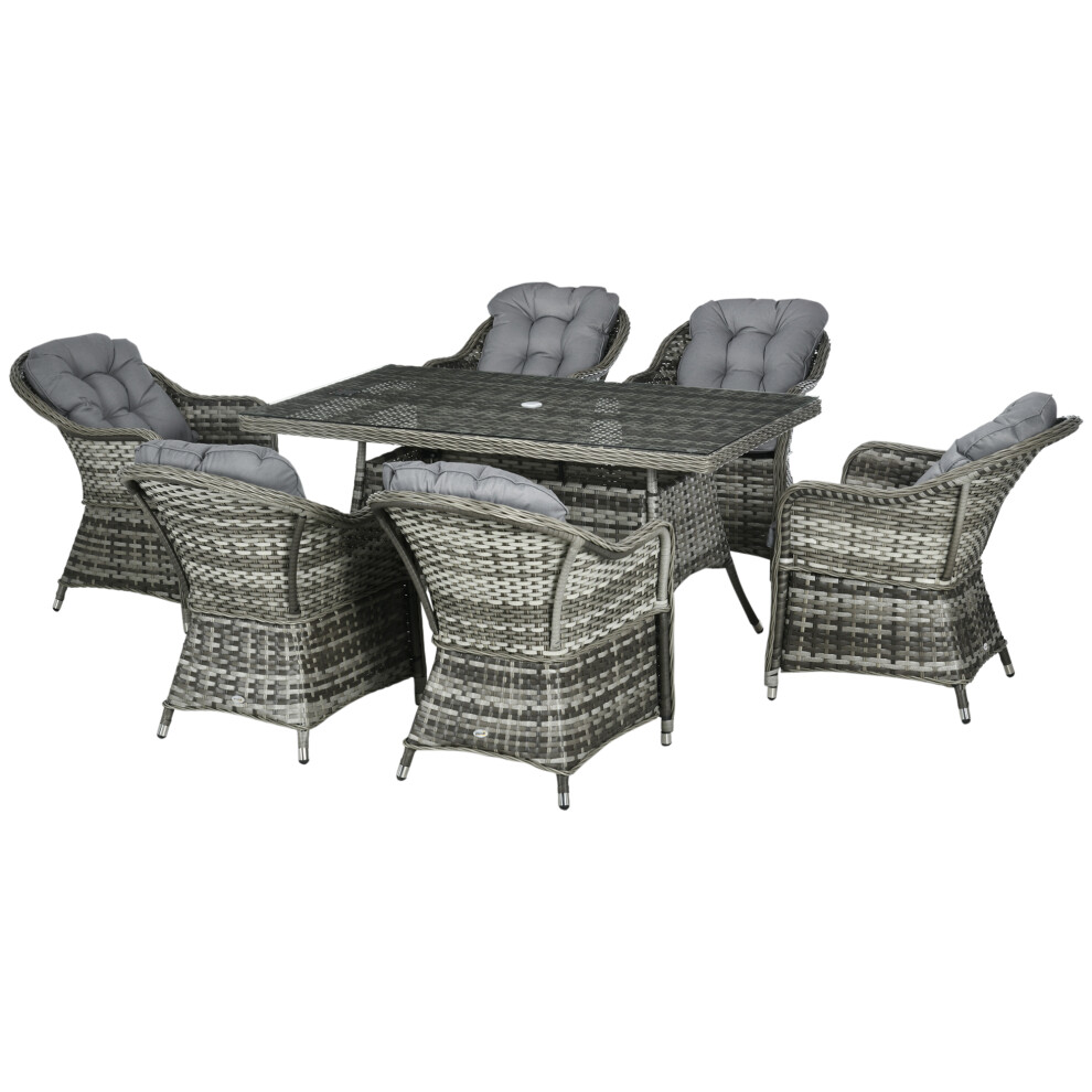 Outsunny Round Pe Rattan Garden Dining Set For 6 With Seat And Back Cushions