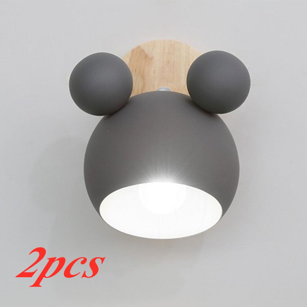 2X-Nordic Wall Lamp Cartoon Wall Sconce Creative Mickey Wall Light Gray Simple Personality Wall Light for Living Room Bedroom Children'S Room