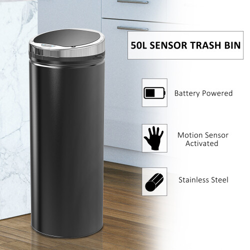 Homcom HOMCOM Automatic Hand Sensor Dustbin Kitchen Waste Bin Rubbish Can 50L Black 2