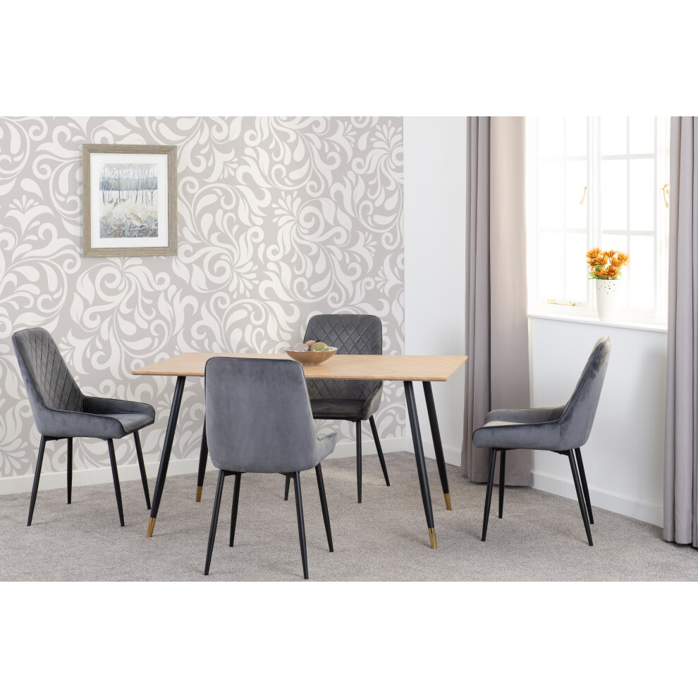 Hamilton Dining Set with Avery Chairs Medium Oak Effect Grey Velvet