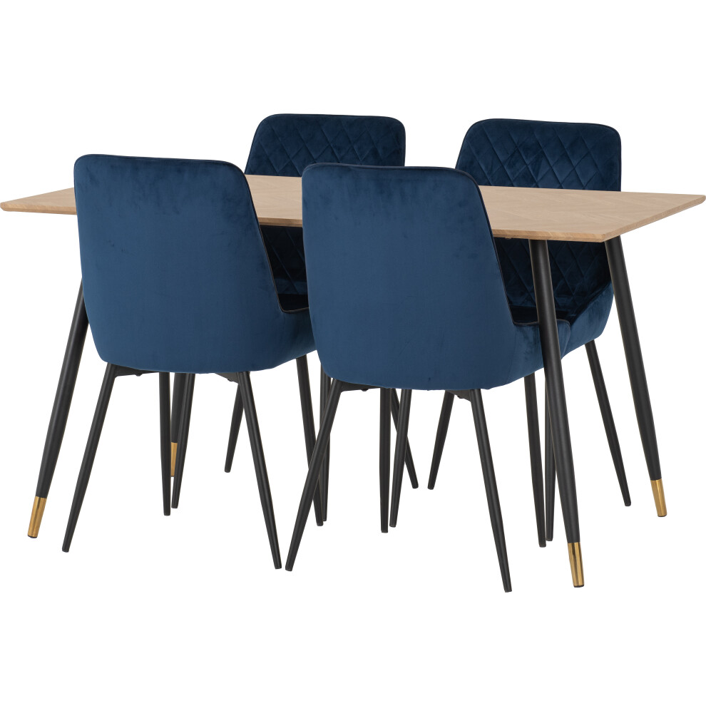 Hamilton Dining Set with Avery Chairs Medium Oak Effect Sapphire Blue Velvet
