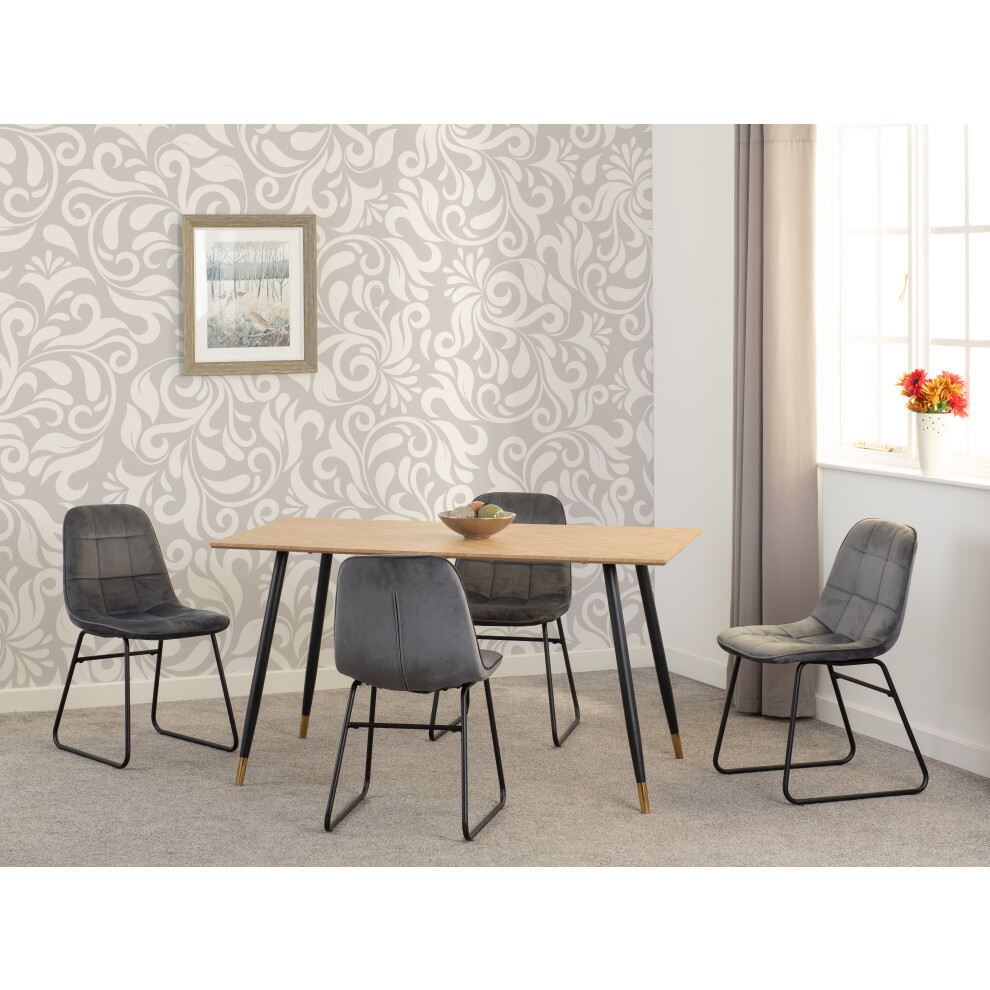 Hamilton Dining Set with Lukas Chairs Medium Oak Effect Grey Velvet Chairs