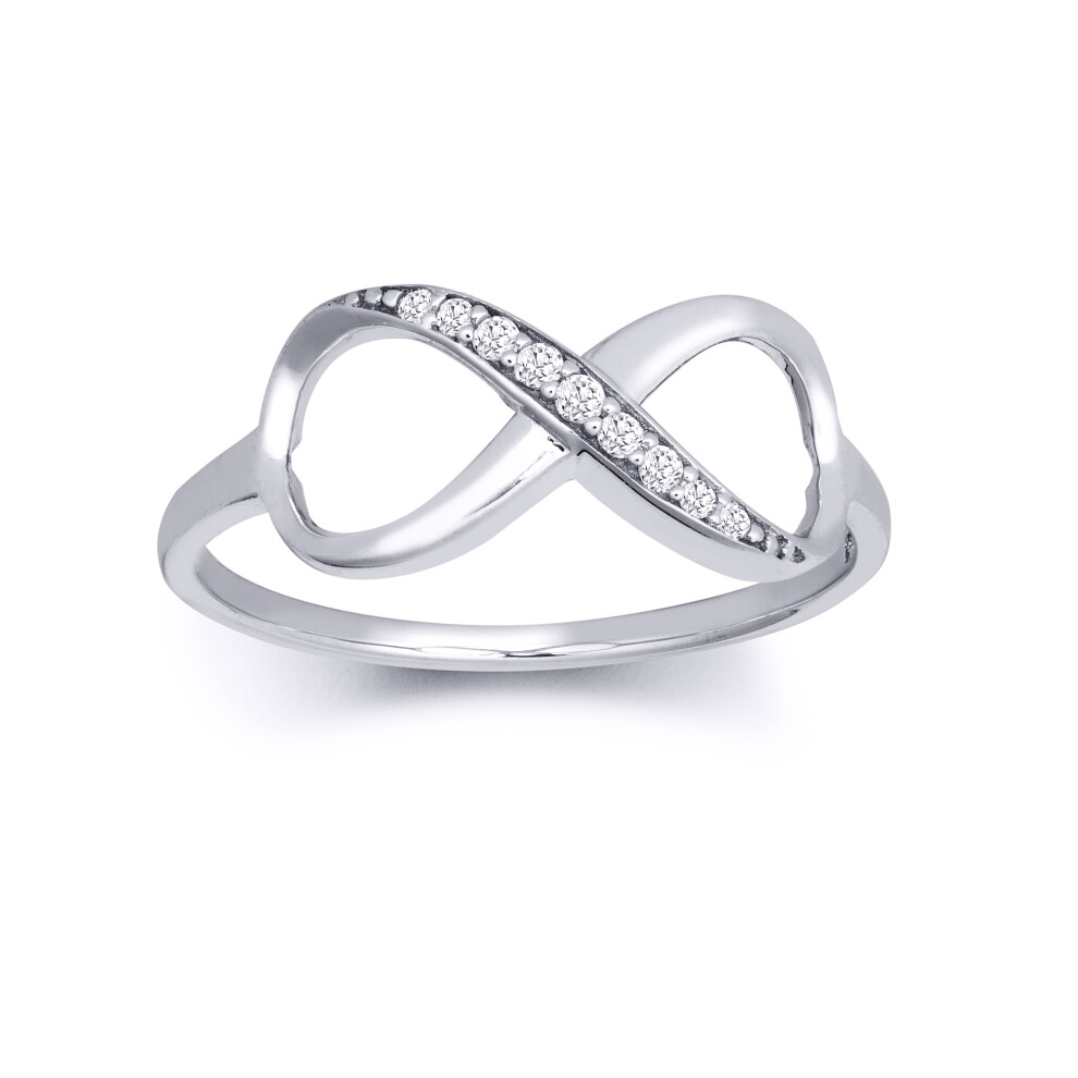 (R) Jewelco London Ladies Solid 9ct White Gold White Round Brilliant Cubic Zirconia Figure 8 Infinity Symbol 8mm Eternity Ring - JRN568
