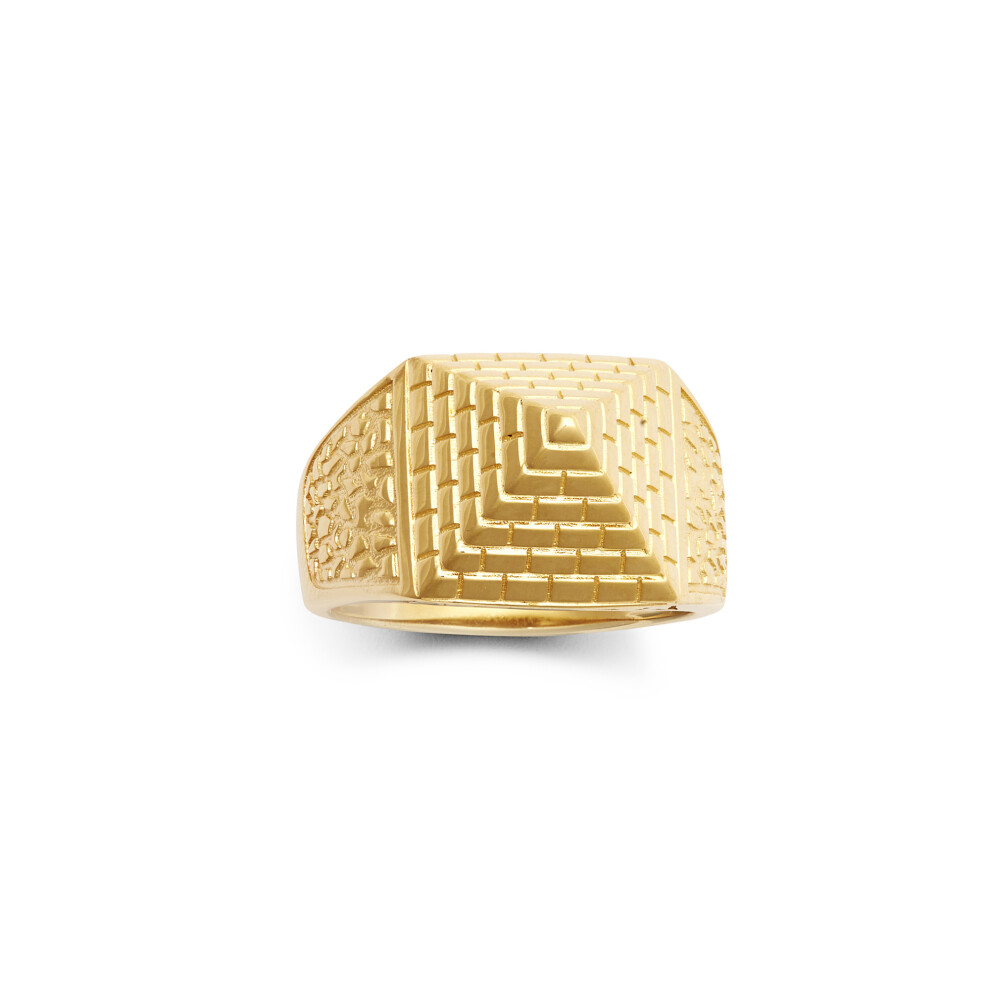 (W) Jewelco London Men's Solid 9ct Yellow Gold Egyptian Pyramid 1/4oz 15mm Signet Ring - JRN582