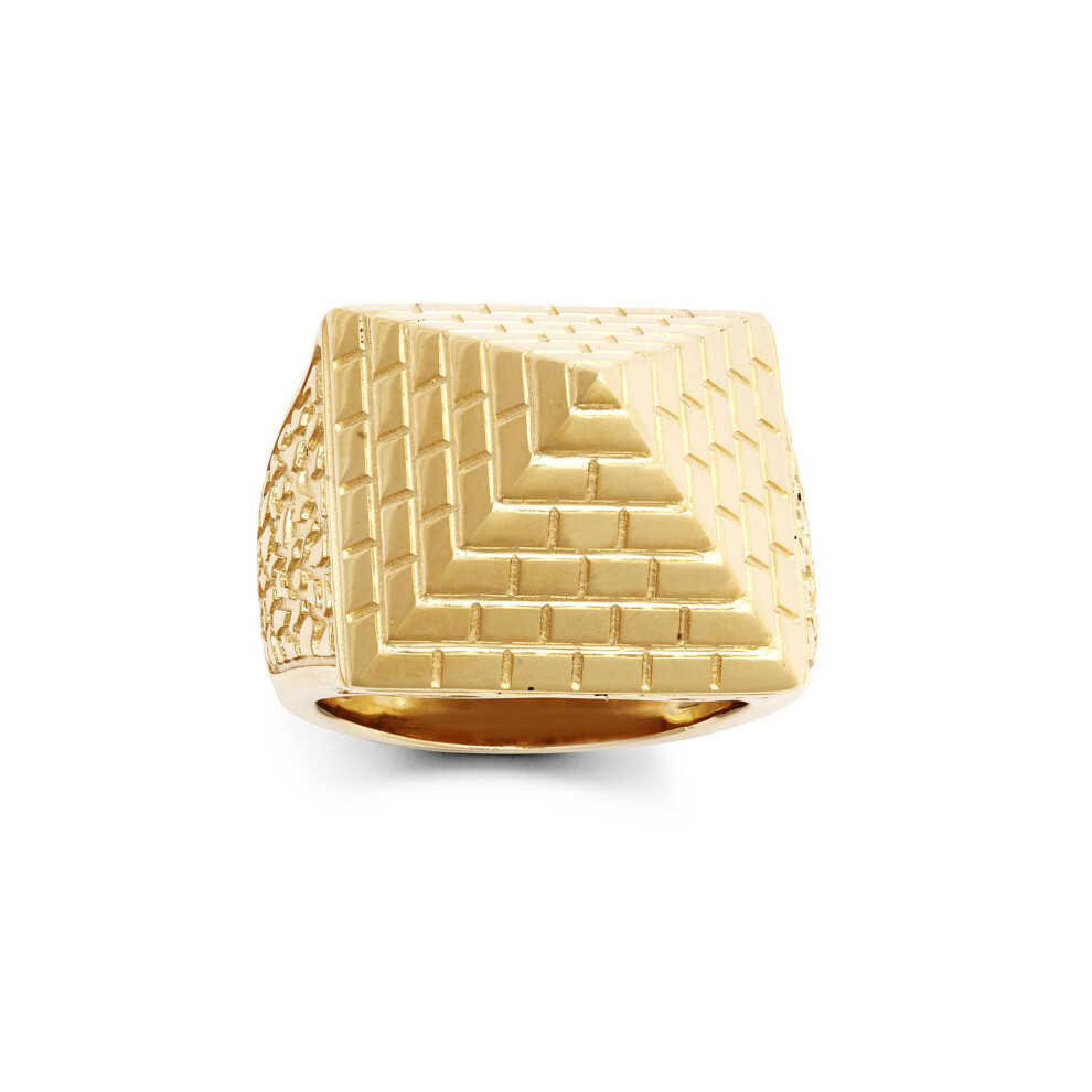 (Z1) Jewelco London Men's Solid 9ct Yellow Gold Egyptian Pyramid 1oz 25mm Signet Ring - JRN584