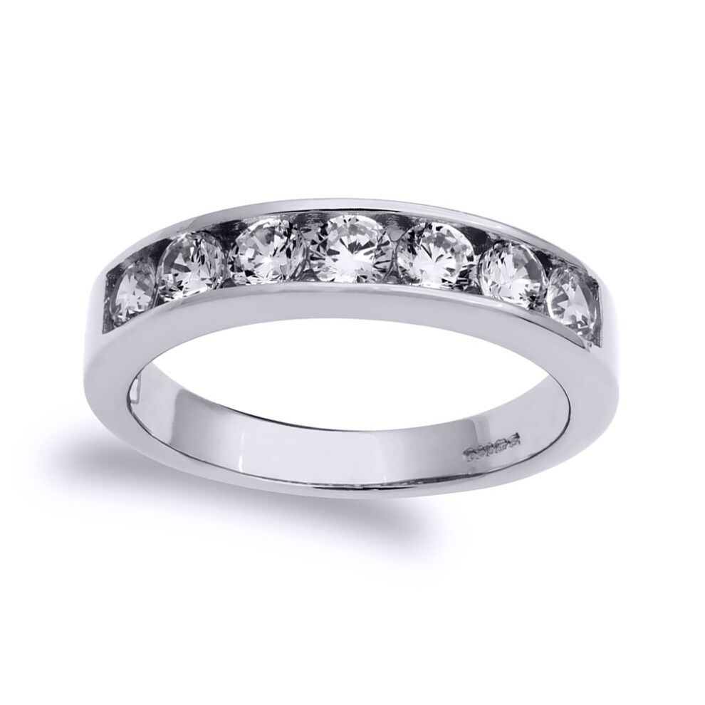 (L) Jewelco London Ladies Solid 9ct White Gold White Round Brilliant Cubic Zirconia 7 Stone Eternity Ring - JRN528