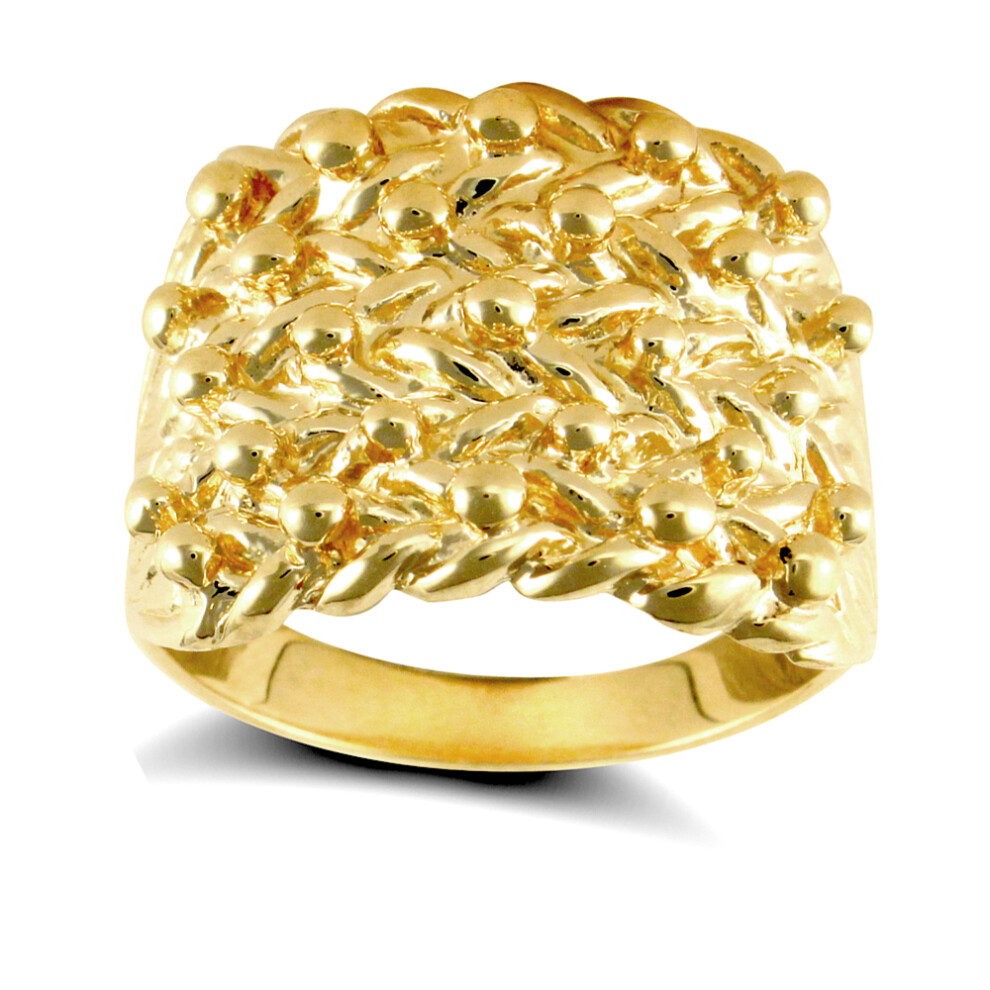 (R) Jewelco London Men's Solid 9ct Yellow Gold 5 Row King George III Keeper Guard Rope Edge Ring - JRN541