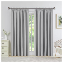 (66"X72", Silver) Blackout Pencil Pleat Curtains & Drapes Ready Made