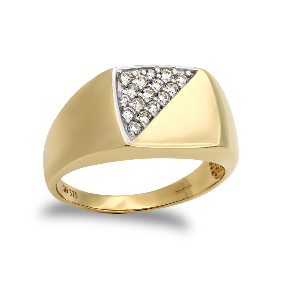 (M) Jewelco London Men's Solid 9ct Yellow Gold White Round Brilliant Cubic Zirconia Pave Square Cushion Signet Ring