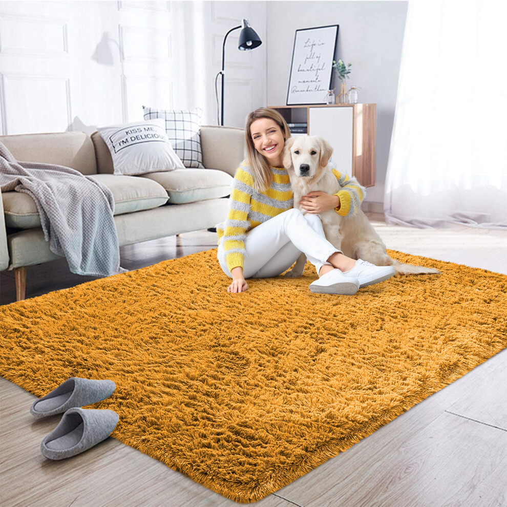 (Ochre, 60 x 110 cm) Non Slip Shaggy Rugs Carpet Runner Large Doormats