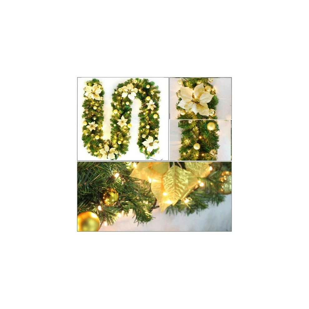 Xytgogo (Gold) Christmas Garland Led Lights Up Xmas Wreath Fireplace Door Decor 9Ft Gold