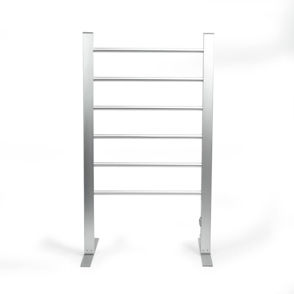 (6 Bars Towel Rail) Radiator Towel Rail | 6 Bars Electric Heated Towel Rail | Aluminium Free Standing Towel Rail | AHTR-100W1PKB, Silver,39x52x90 cm