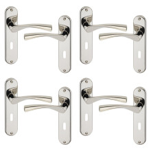 (4x Polished Nickel Keyhole) 4/6Pcs Lyon Metal Door Lever Handles Set, Fire, Stain Scratch-Resistant for All Type Interior Exterior Door w/ Easy Install Tool 120mm x 52mm Dia