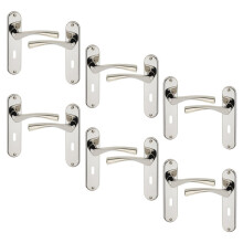 (6x Polished Nickel Keyhole) 4/6Pcs Lyon Metal Door Lever Handles Set, Fire, Stain Scratch-Resistant for All Type Interior Exterior Door w/ Easy Install Tool 120mm x 52mm Dia