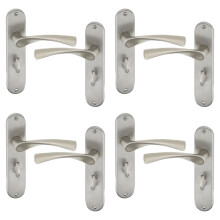 (4x Satin Nickel Bathroom) 4/6Pcs Lyon Metal Door Lever Handles Set, Fire, Stain Scratch-Resistant for All Type Interior Exterior Door w/ Easy Install Tool 120mm x 52mm Dia