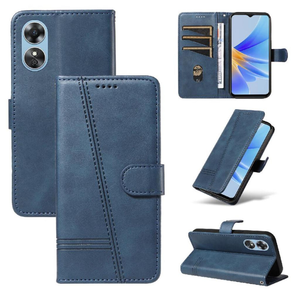 (Blue) Filp Case For Oppo A17 Wallet Phone Case With Credit Card Slot Pressed Pu Leather Detachable Black Bracelet Blue,Black 764762793012