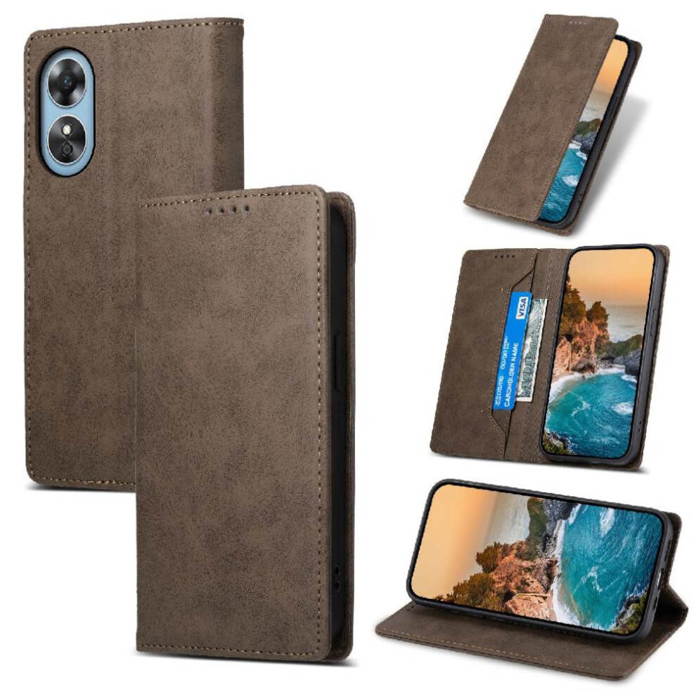 (Brown) Flip Case For Oppo A17 Business Casual Kickstand Card Slot Tpu Shockproof Brown 764762793104