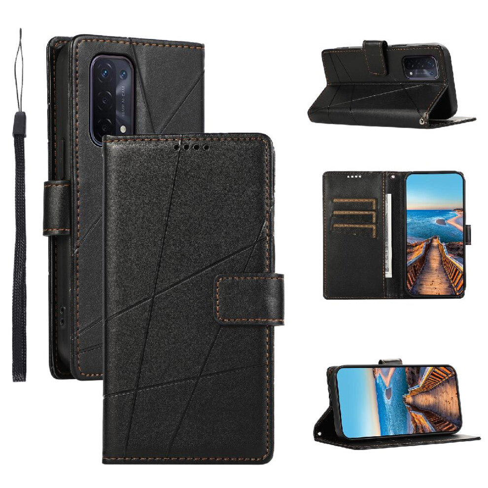 (Black) Flip Case For Oppo A54 5G Shock Absorbing Kickstand Shockproof Three Card Slots Black 764762793937