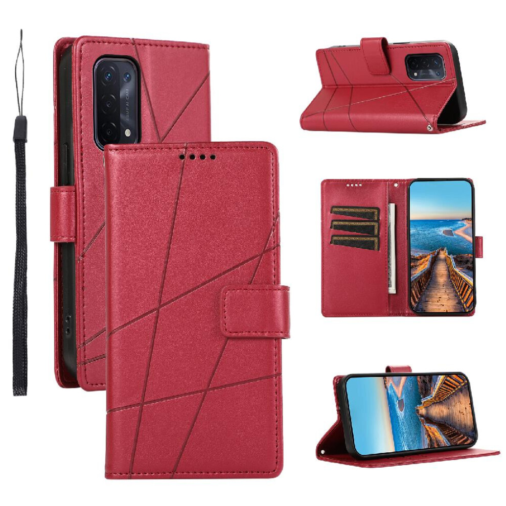 (Red) Flip Case For Oppo A54 5G Shock Absorbing Kickstand Shockproof Three Card Slots Red 764762793944