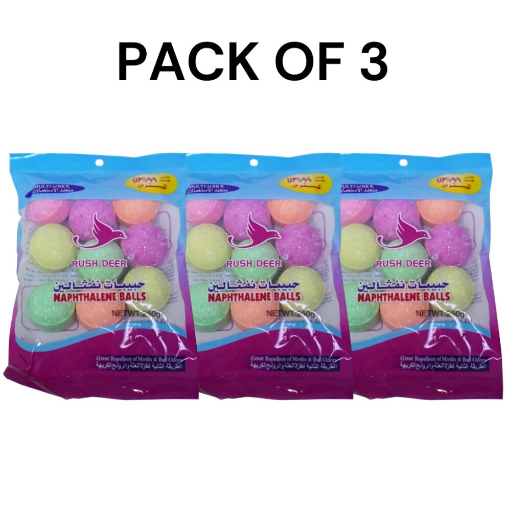 Rush Deer Naphthalene Ball 250g Pack Of 3 |Great Repellent Of Moths & Bad Odors|Moth Balls & Repellers|Big Balls Multicolor|Bathrooms, Rooms&Wardrobes