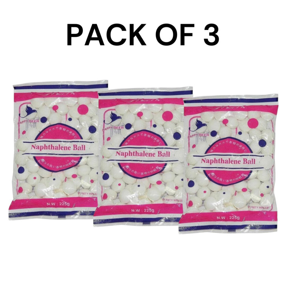 White Naphthalene Balls Pack Of 3 | 99% Pure White Refined Naphthalene Moth Balls for Closet | Powerful Moth and Pest Repellent | Anti-Insect