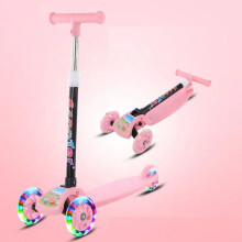 (Pink) Kids Scooter 3 Wheels Kids Kick Push Flashing Led Light Up Adjustable