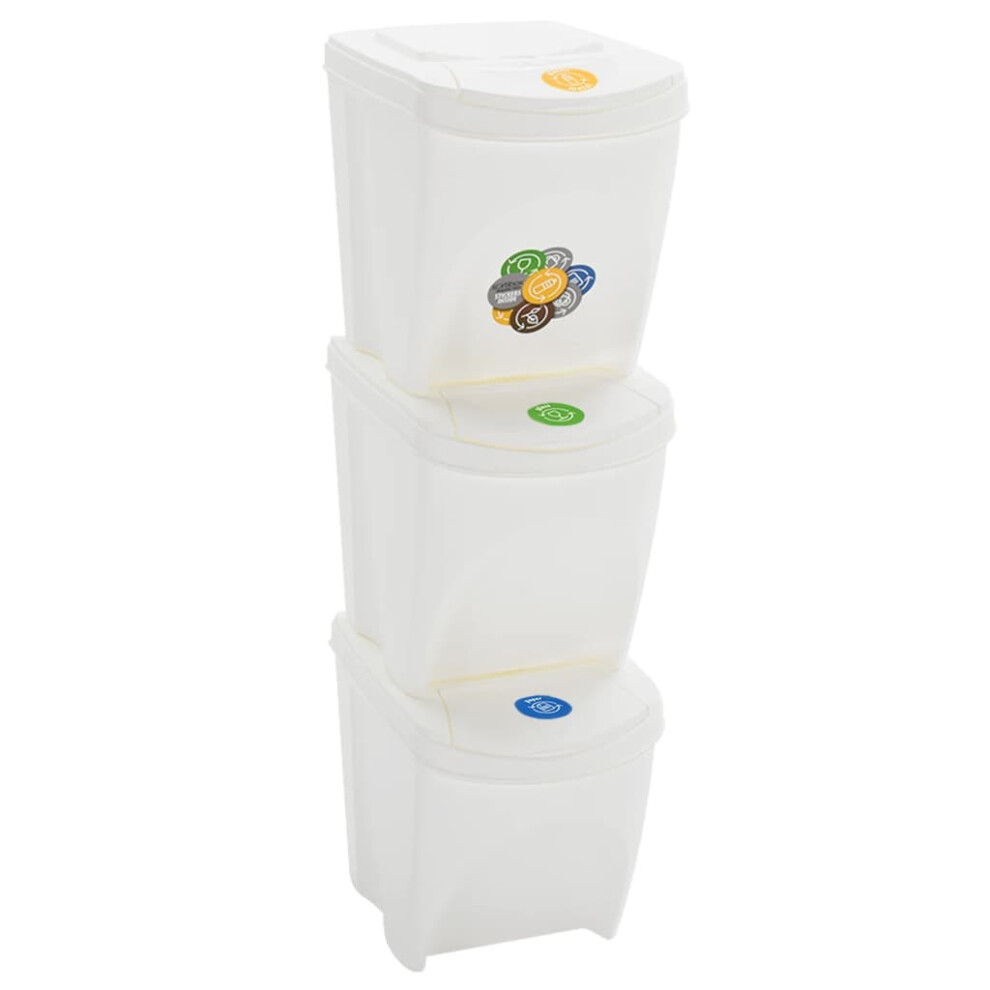 Vidaxl 3X Stackable Garbage Bin Boxes 75 L Polypropylene Garbage Can White