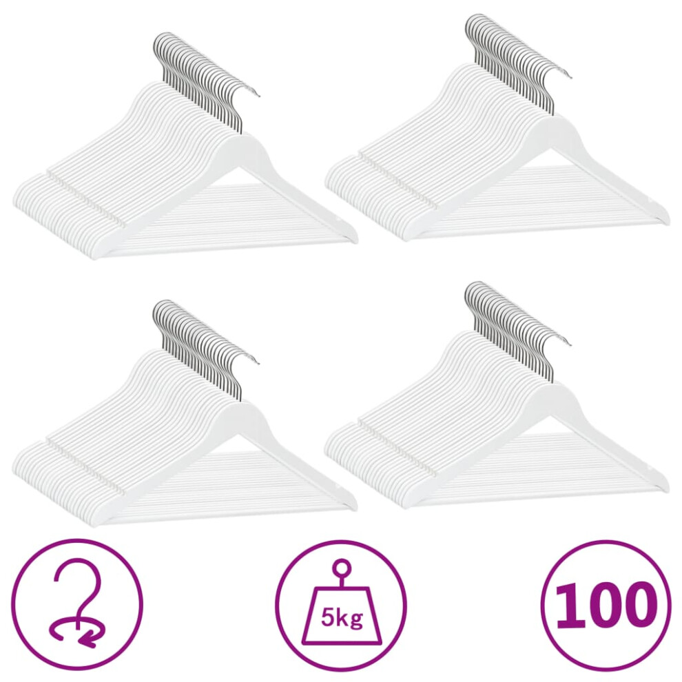 Vidaxl 100 Pcs Clothes Hanger Set Non-Slip White Hardwood