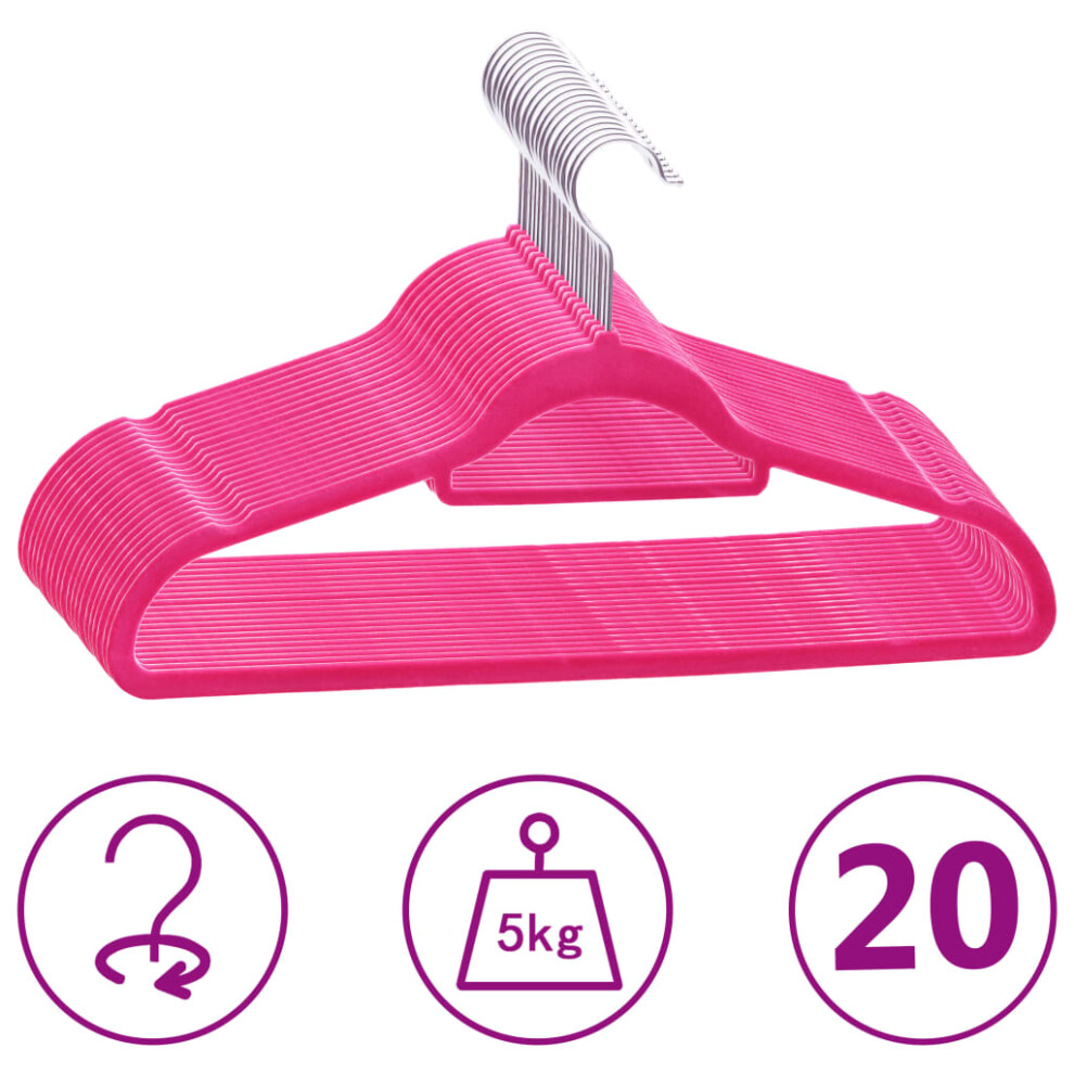 Vidaxl 20 Pcs Clothes Hanger Set Anti-Slip Pink Velvet